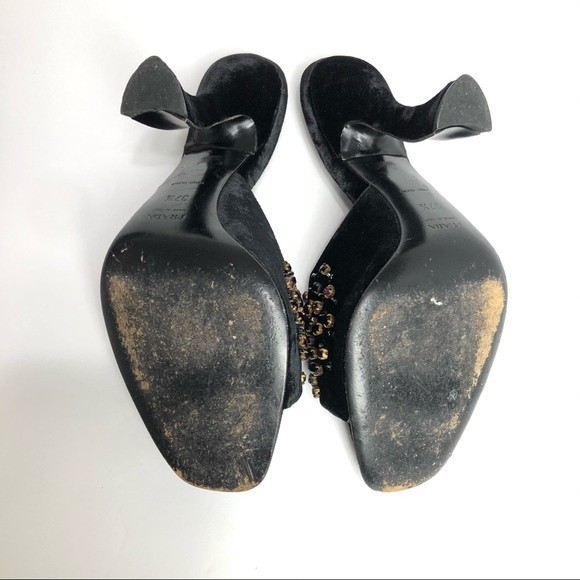 PRADA Velvet embelished heels Crystal Rhinestone curved heel 37.5 - Picture 9 of 16